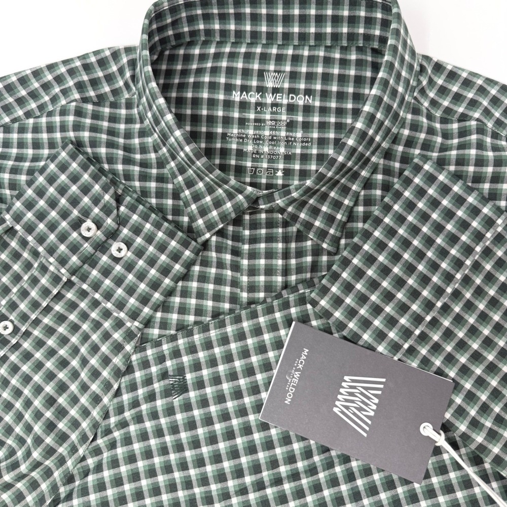 Mack Weldon Airflex Shirt XL Green Gingham SeaWool Long Sleeve NEW